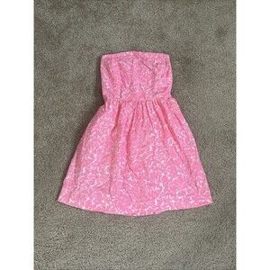 Lilly Pulitzer Chandie Mini Dress Womens Size S Cosmo Pink Strapless Smocked
